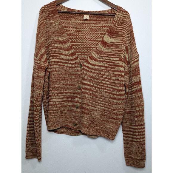 I. Joah Sweaters - I JOAH 3 Button Cardigan Beige & Red Space Dyed Size 1X
